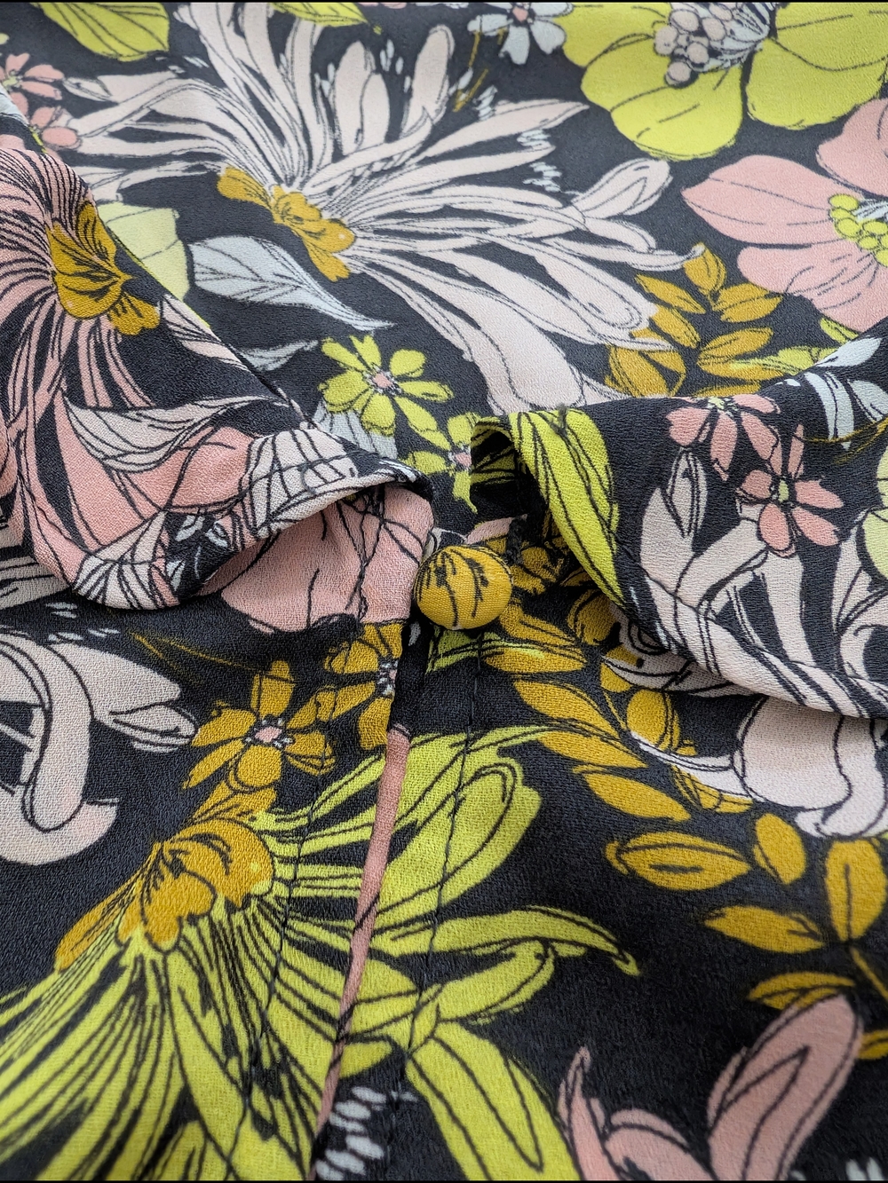 LOFT Floral Ruffle Sleeve Blouse in Black, Pink & Lime - Picture 9 of 12